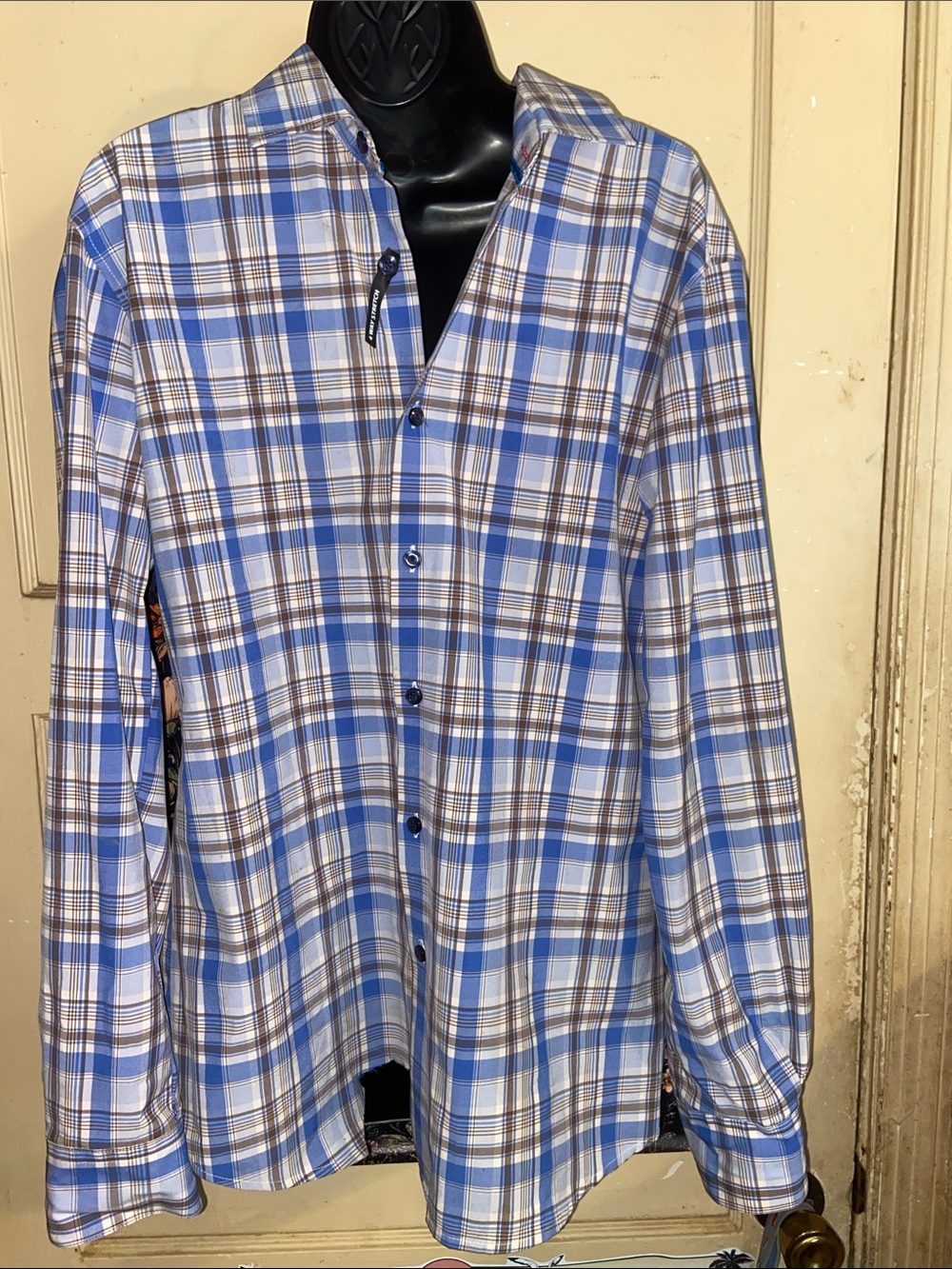MENS QUIETI PERFORMANCE SHIRT 4 Way Stretch Light Blue Plaid NWOT
